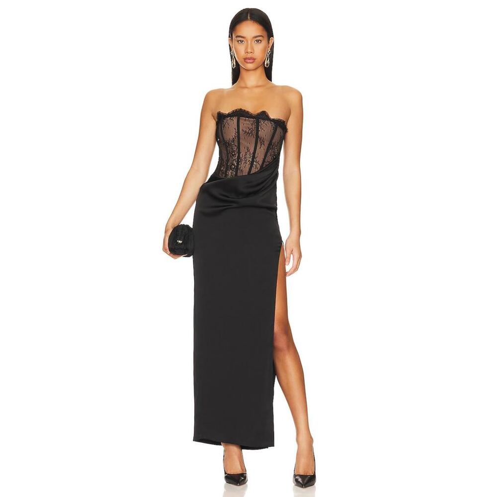 NBD NALANI DRESS maxi black strapless lace